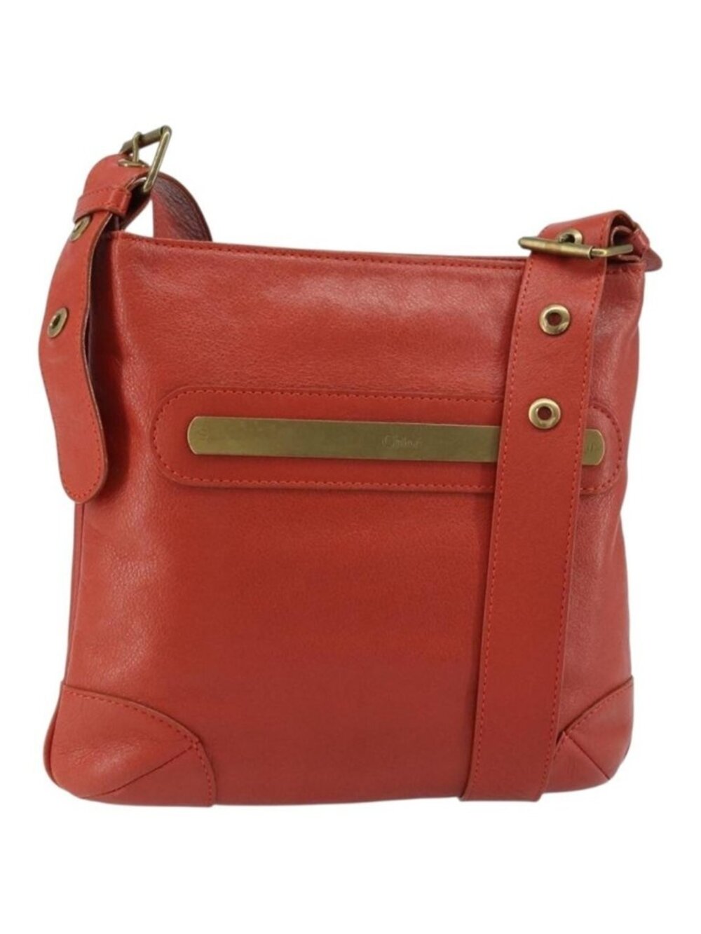 Authentic Chloe Shoulder Bag Leather Orange
